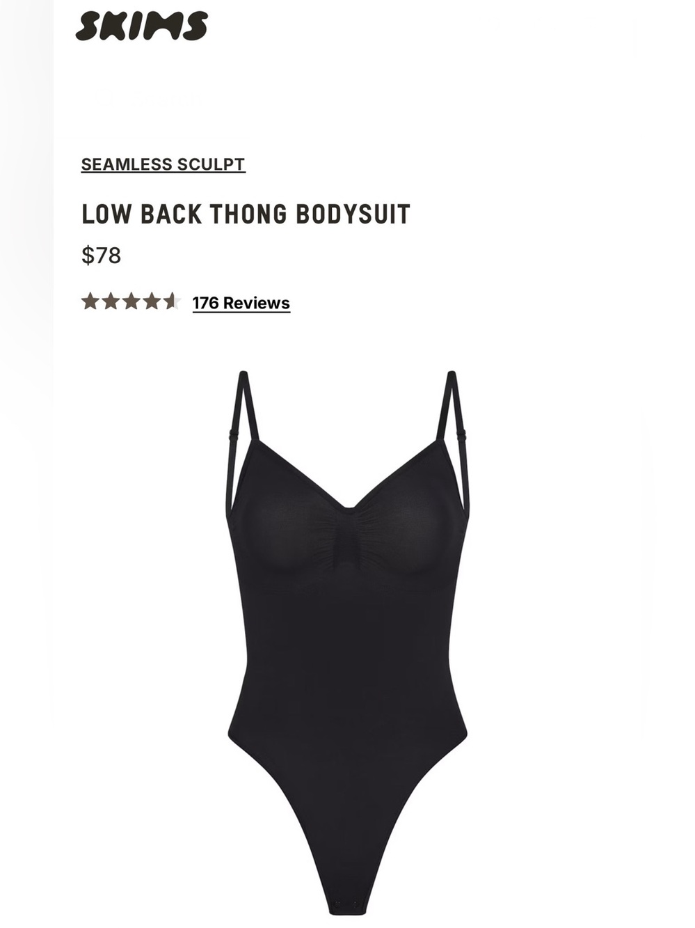 SKIMS - Seamless Sculpt Low Back Thong Bodysuit (Onyx)